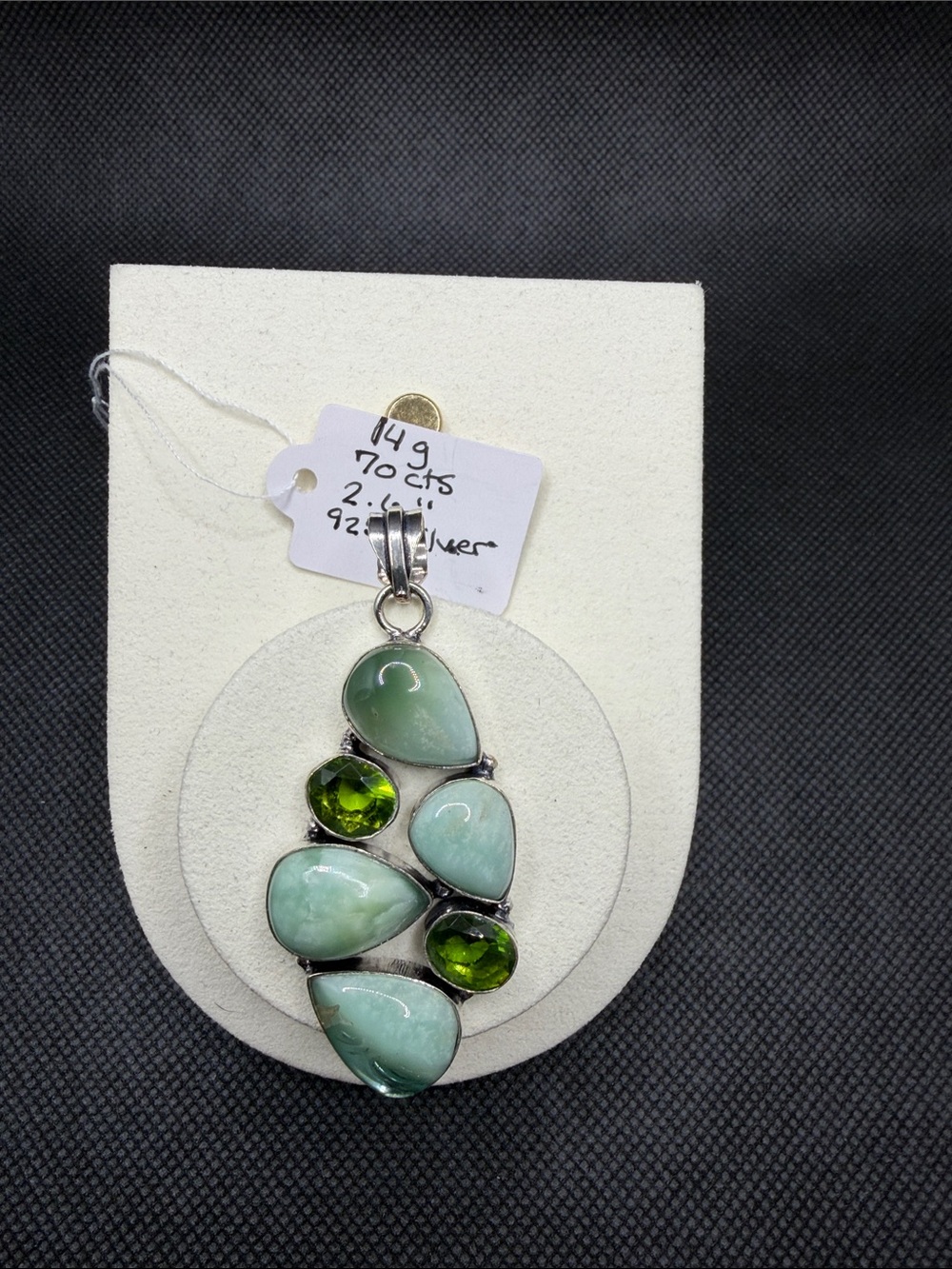 Sterling Silver Green Hemimorphic Larimar and Peridot Teardrop Statement Pendant